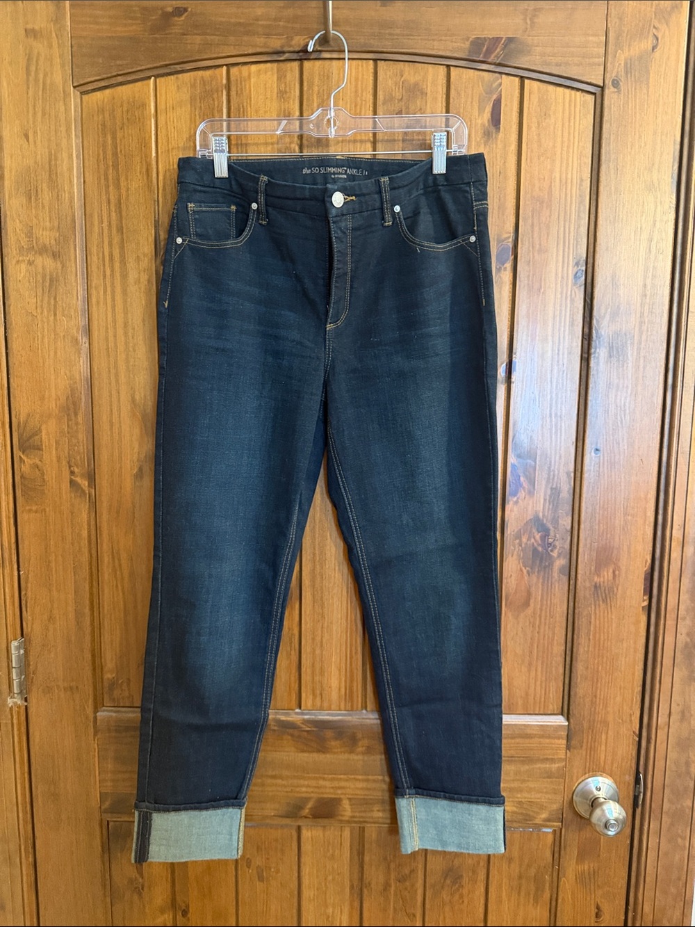 Chico's Dark Blue Boyfriend Jeans with Cuffed Hem